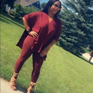 Poncho 2 piece set - Burgundy